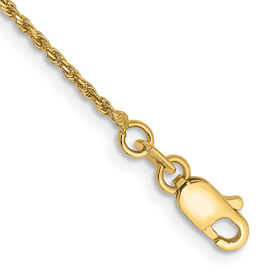 14K 7 inch 1.15mm Diamond-cut Machine Made Rope with Lobster Clasp Chain