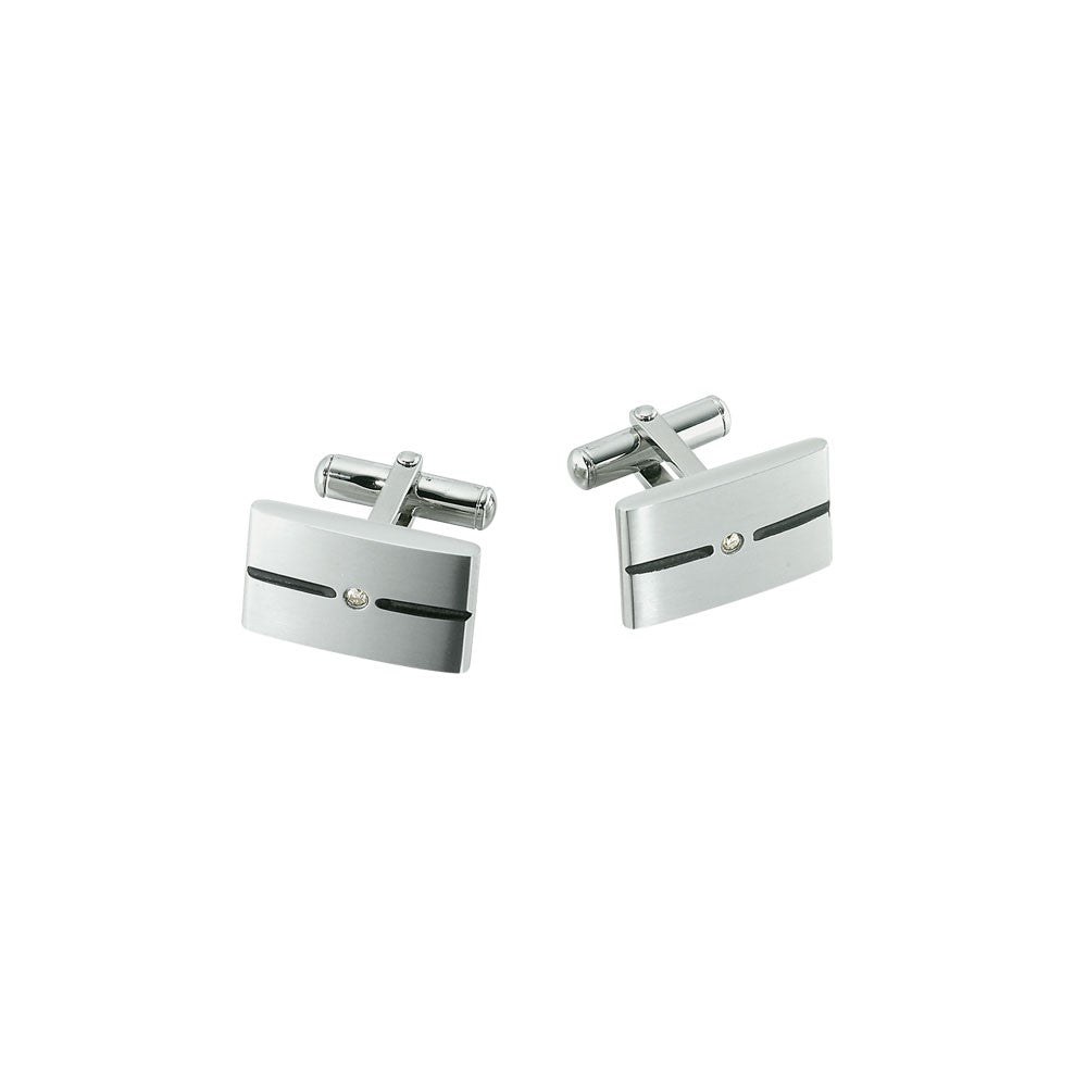 Men's Stainless Steel Cufflinks with .06cttw Diamond Accent and Black Ename