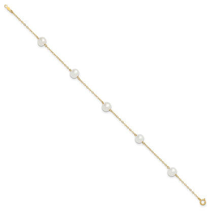 10k 7-8mm White Near Round FW Cultured Pearl 5-station 9in Anklet