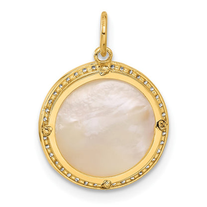 10K Polished CZ and Mother of Pearl Sun Moon and Stars Disc Charm