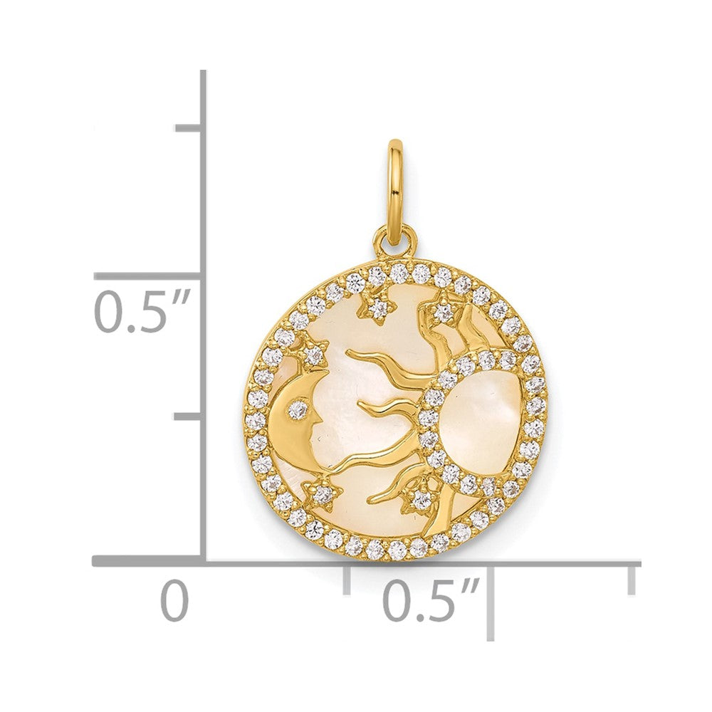 10K Polished CZ and Mother of Pearl Sun Moon and Stars Disc Charm