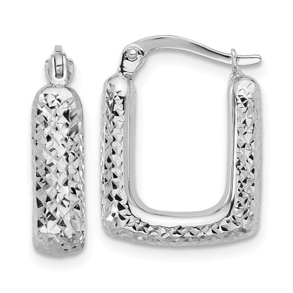 10K White Gold Polished and Diamond-cut Square Hoop Earrings