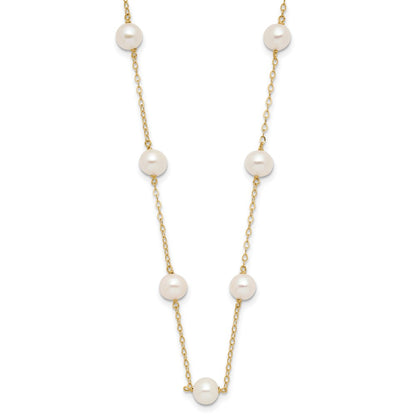 10k Gold 5.5-6.5mm White Near Round FW Cultured Pearl 12-station Necklace