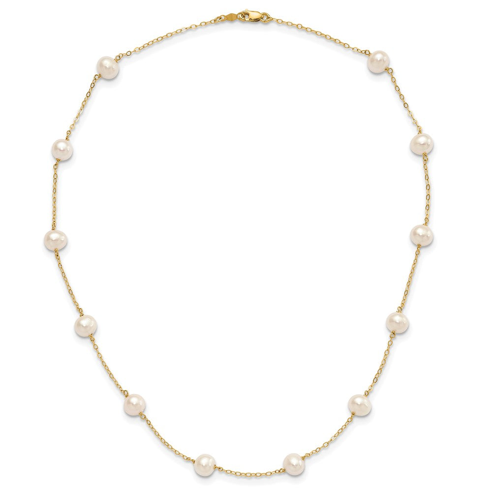 10k Gold 5.5-6.5mm White Near Round FW Cultured Pearl 12-station Necklace