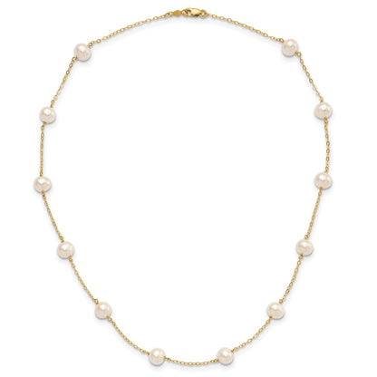 10k Gold 5.5-6.5mm White Near Round FW Cultured Pearl 12-station Necklace