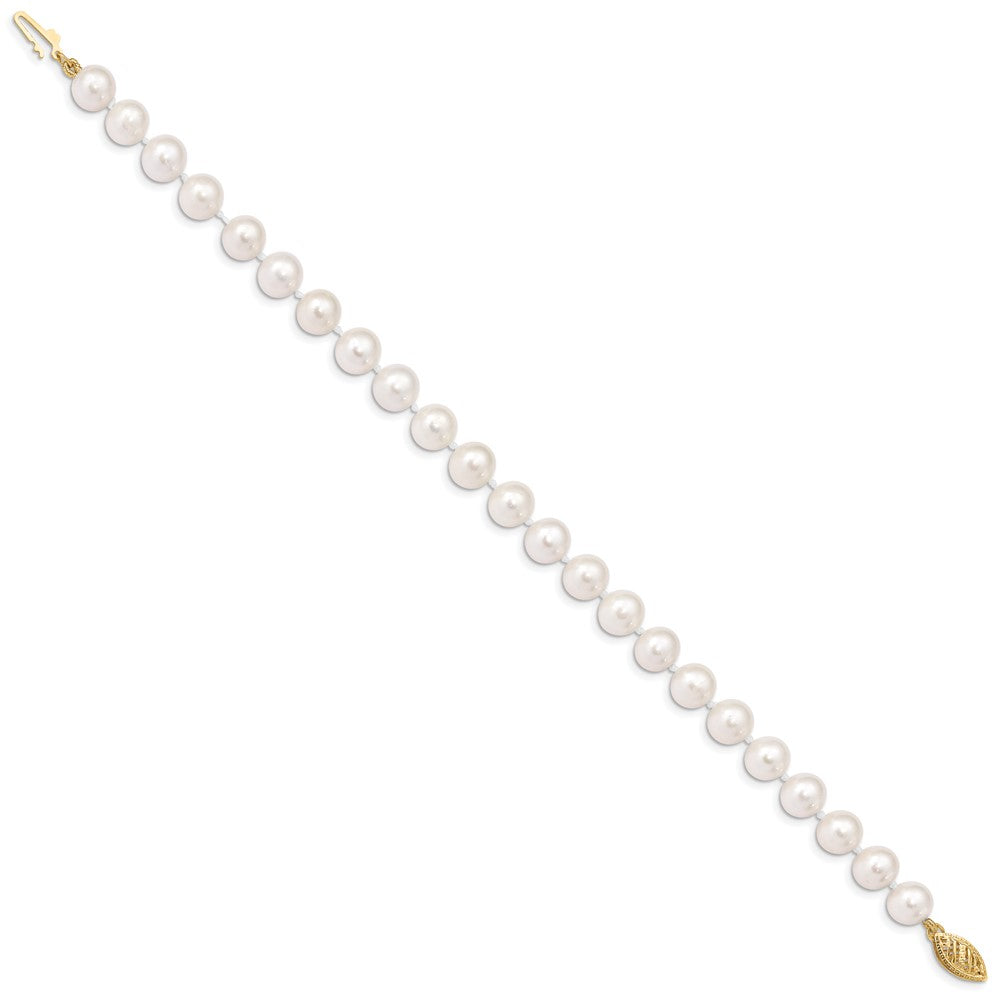 10k 7-8mm White Near Round Freshwater Cultured Pearl Bracelet