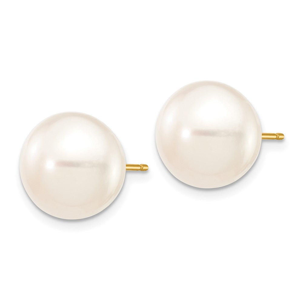 10k Gold 11-12mm White Button Freshwater Cultured Pearl Stud Post Earrings