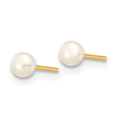 10k Gold 3-4mm White Button Freshwater Cultured Pearl Stud Post Earrings