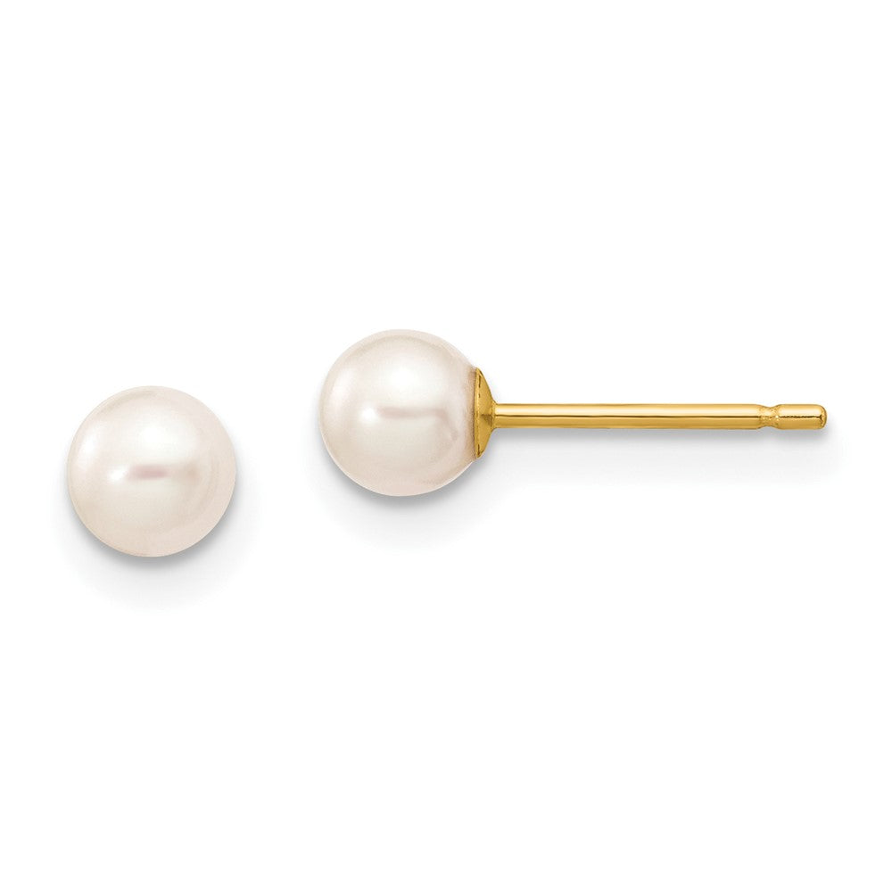 10k 4-5mm White Round Freshwater Cultured Pearl Stud Post Earrings