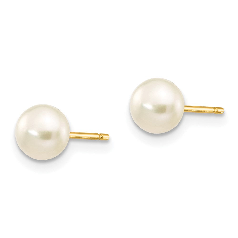 10k Gold 5-6mm White Button Freshwater Cultured Pearl Stud Post Earrings