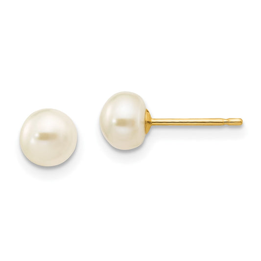 10k 5-6mm White Button Freshwater Cultured Pearl Stud Post Earrings