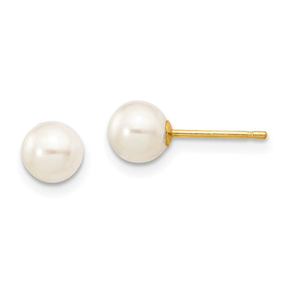 10k 5-6mm White Round Freshwater Cultured Pearl Stud Post Earrings