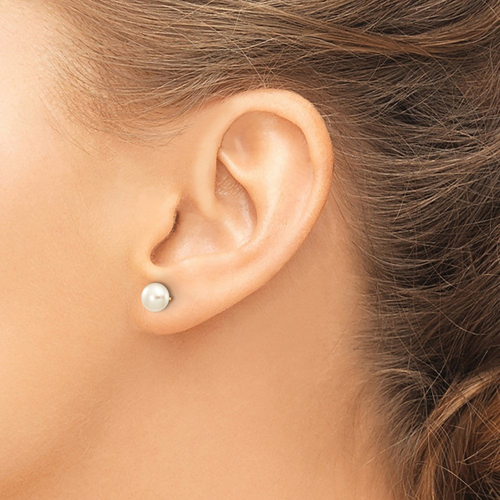 10k Gold 6-7mm White Button Freshwater Cultured Pearl Stud Post Earrings