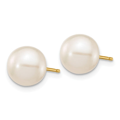 10k Gold 8-9mm White Round Freshwater Cultured Pearl Stud Post Earrings