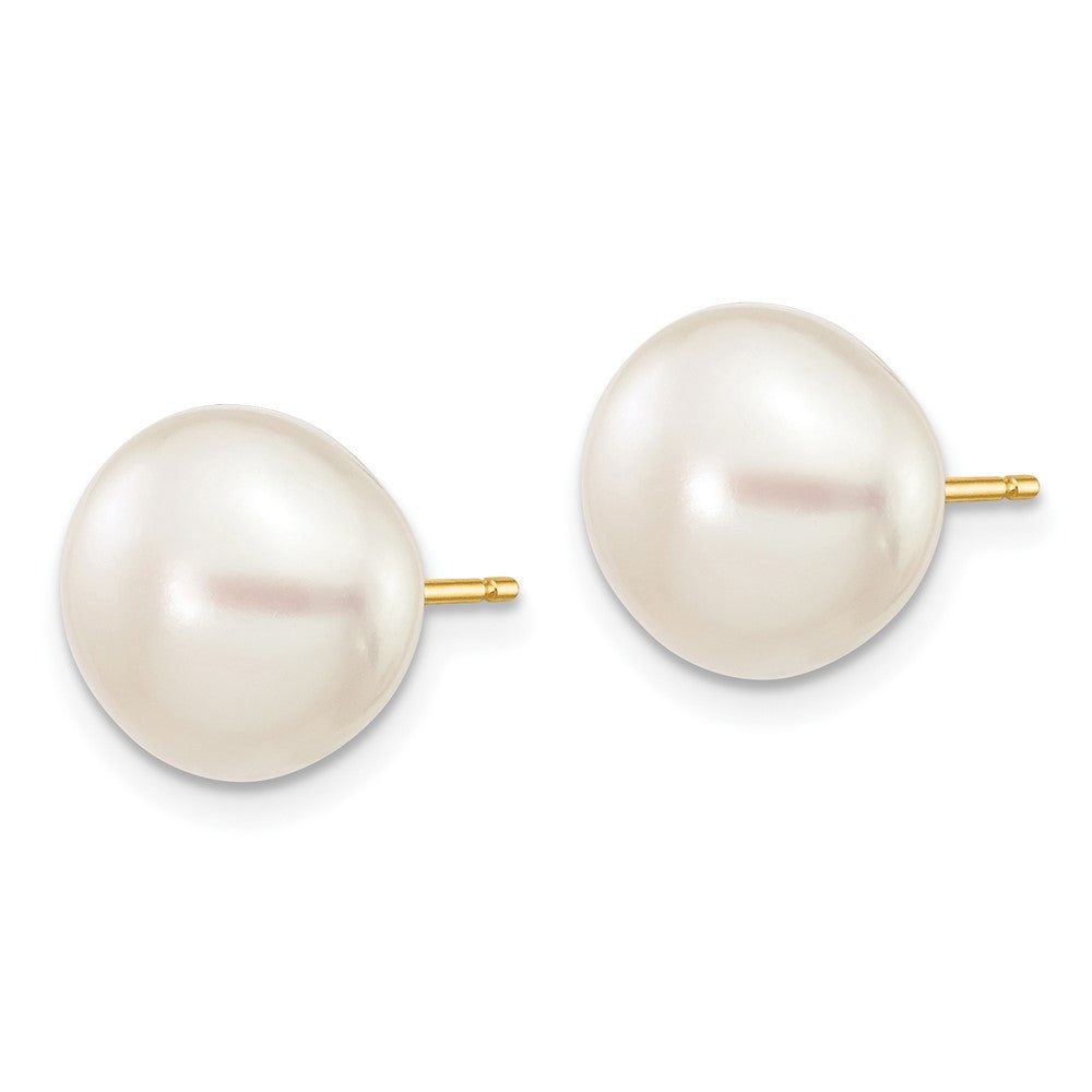 10k Gold 9-10mm White Button Freshwater Cultured Pearl Stud Post Earrings