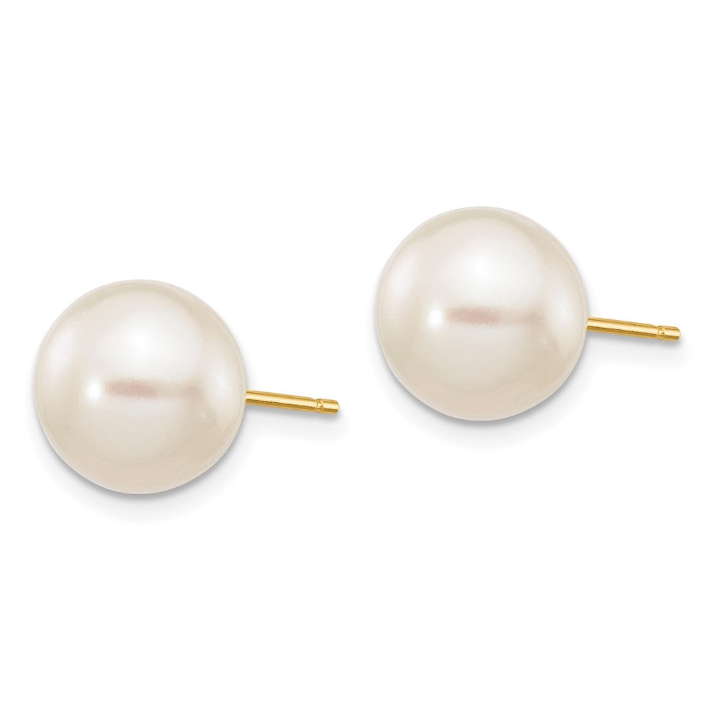 10k Gold 9-10mm White Round Freshwater Cultured Pearl Stud Post Earrings