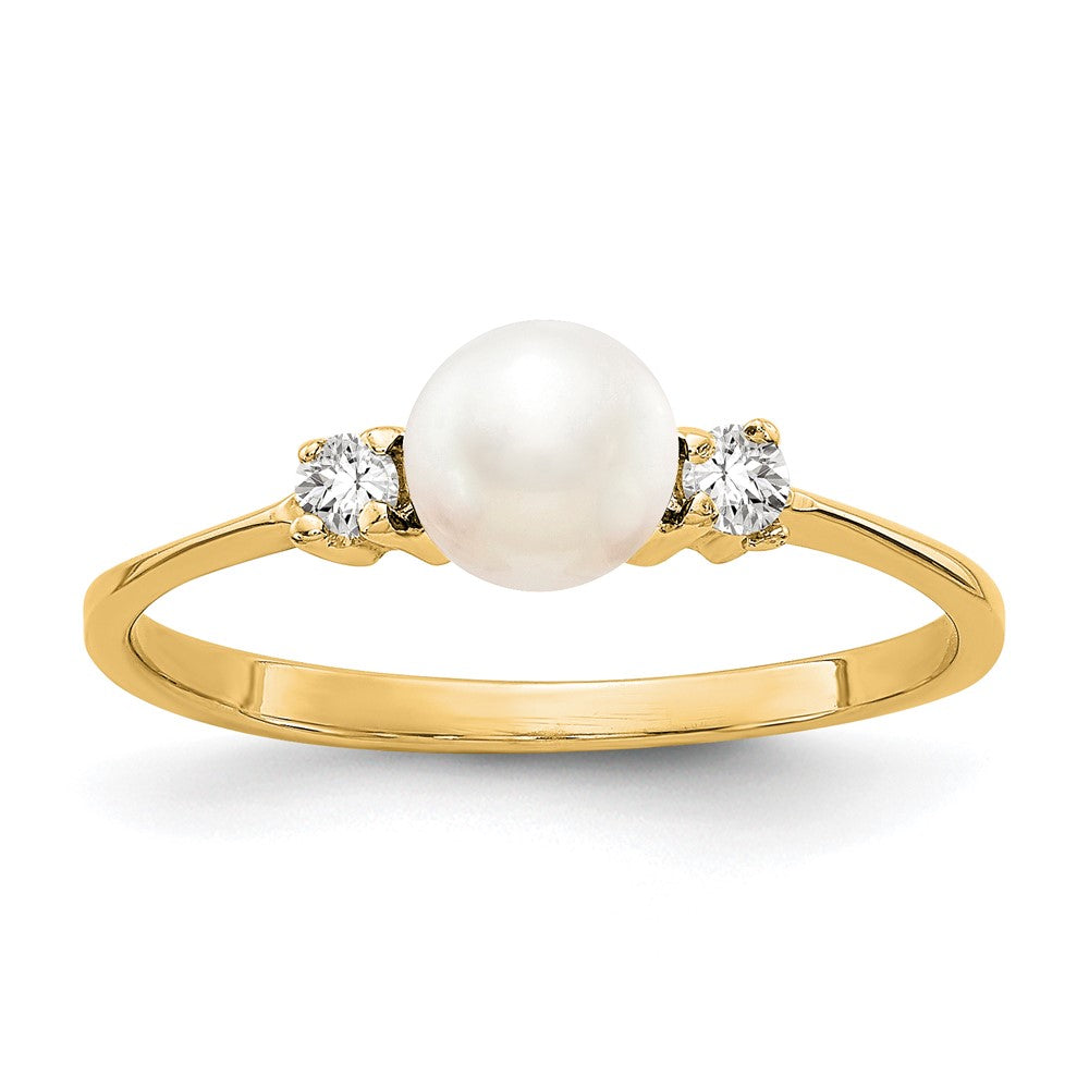 10K Polished Diamond & Pearl Ring Mounting