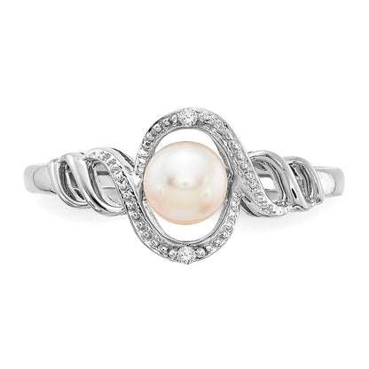 10k Gold White Gold FW Cultured Pearl and Diamond Ring