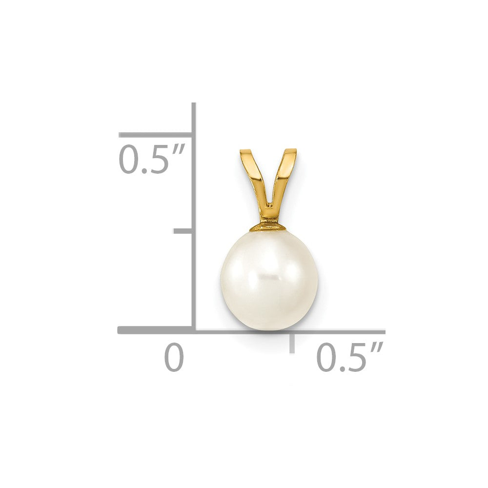 10K 6-7mm White Round Freshwater Cultured Pearl Pendant