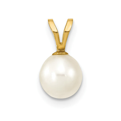 10K 6-7mm White Round Freshwater Cultured Pearl Pendant