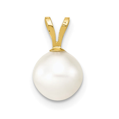 10K 7-8mm White Round Freshwater Cultured Pearl Pendant