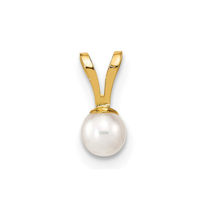 10k Gold 3-4mm White Round Freshwater Cultured Pearl Pendant