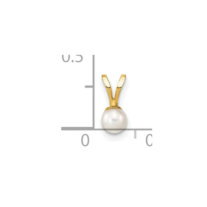 10k Gold 3-4mm White Round Freshwater Cultured Pearl Pendant