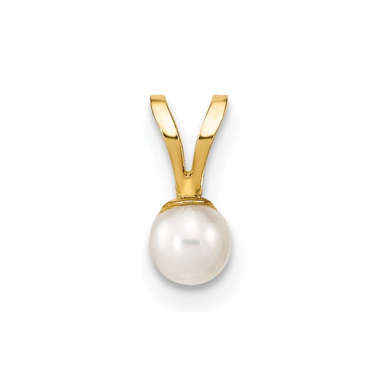 10k Gold 3-4mm White Round Freshwater Cultured Pearl Pendant