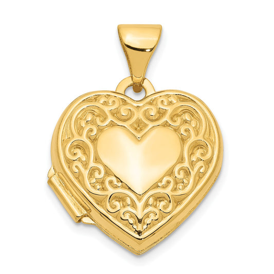 10k Scroll Heart Locket