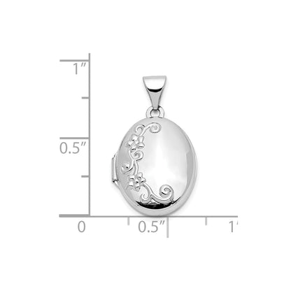 10k White Gold Floral Oval Locket