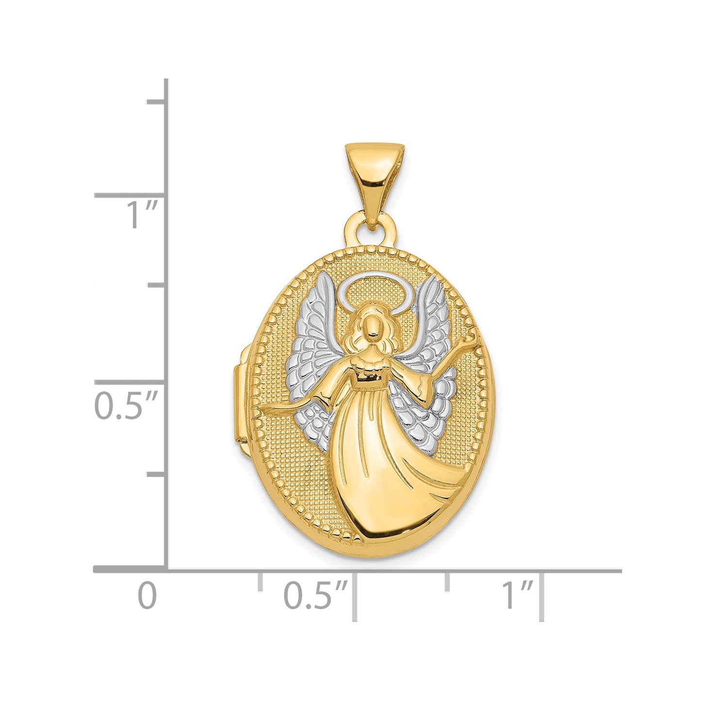 10k w/Rhodium 21mm Oval Guardian Angel Locket