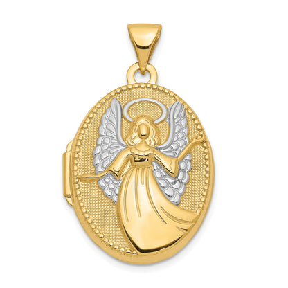 10k w/Rhodium 21mm Oval Guardian Angel Locket