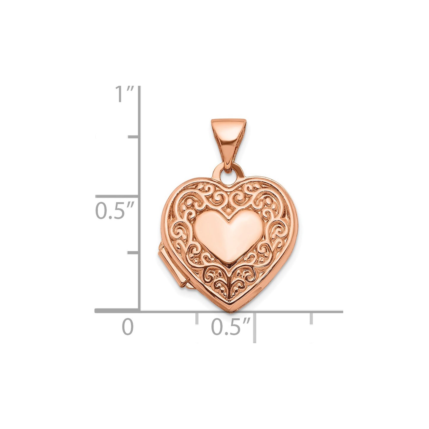 10k Rose Gold 15mm Scroll Heart Locket