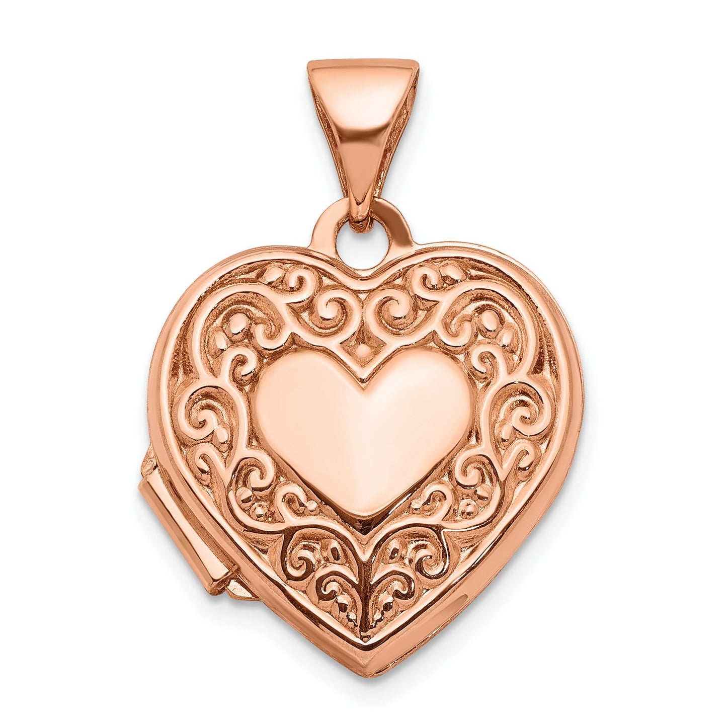 10k Rose Gold 15mm Scroll Heart Locket