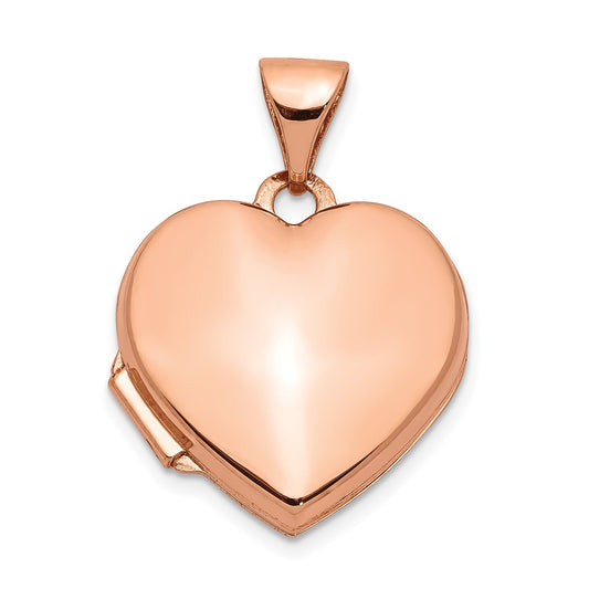 10k Rose Gold 15mm Plain Heart Locket