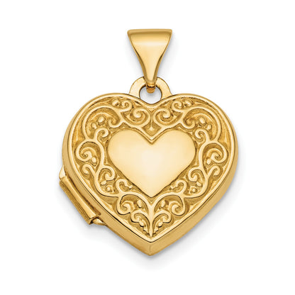 10k Polished Fancy Scroll Design Front & Back 15mm Heart Locket