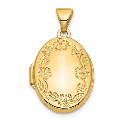 10k 17mm Oval Leaf Floral Hand Engraved Locket