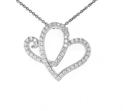 Two Hearts Pendant | Rhodium Plated Sterling Silver | Moissanite | Anniversary Heart