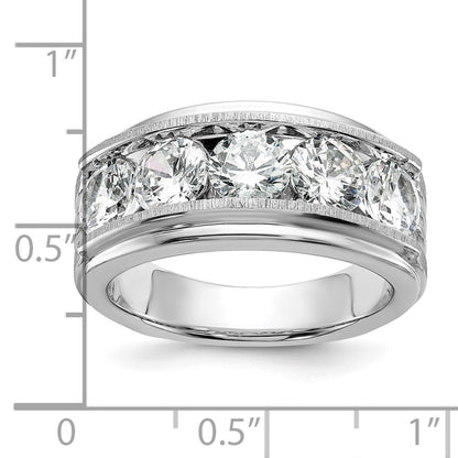 True Origin 14k White Gold Men's Polished Brushed and Grooved 5-Stone 3 1/2 Carat Lab Grown Diamond Ring