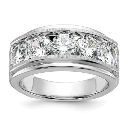 True Origin 14k White Gold Men's Polished Brushed and Grooved 5-Stone 3 1/2 Carat Lab Grown Diamond Ring