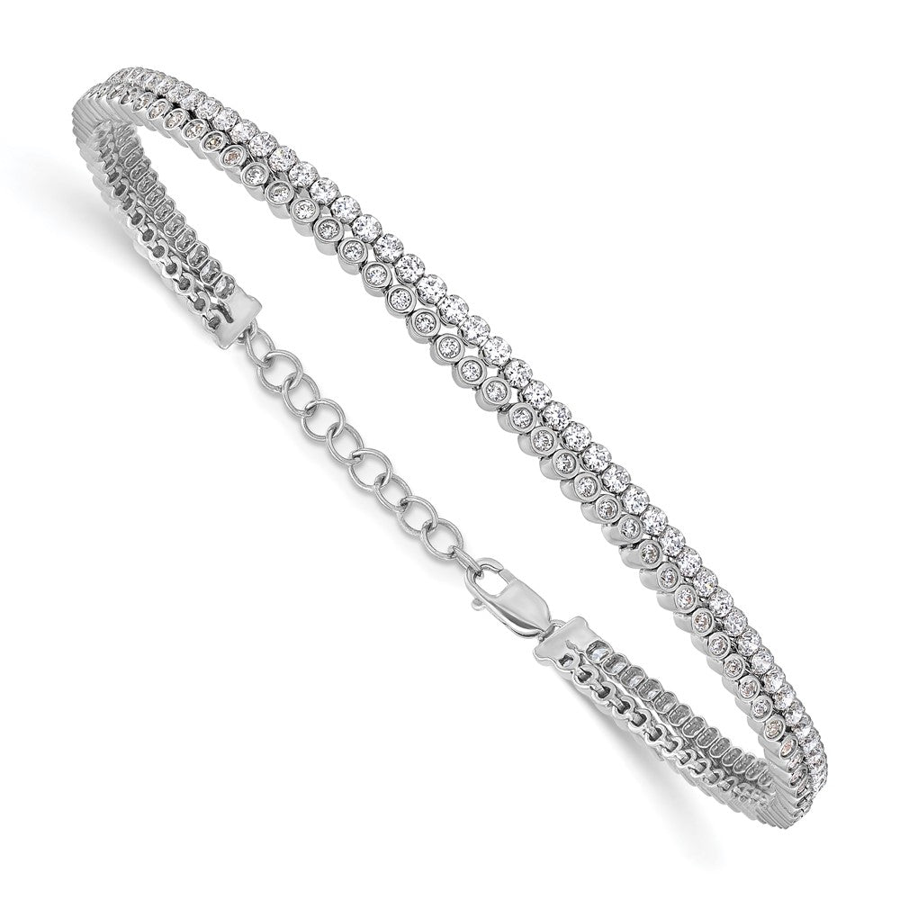 True Origin 14k White Gold 2 7/8 carat Lab Grown Diamond VS DEF Double Row 7 inch Bracelet with a 1 inch extension