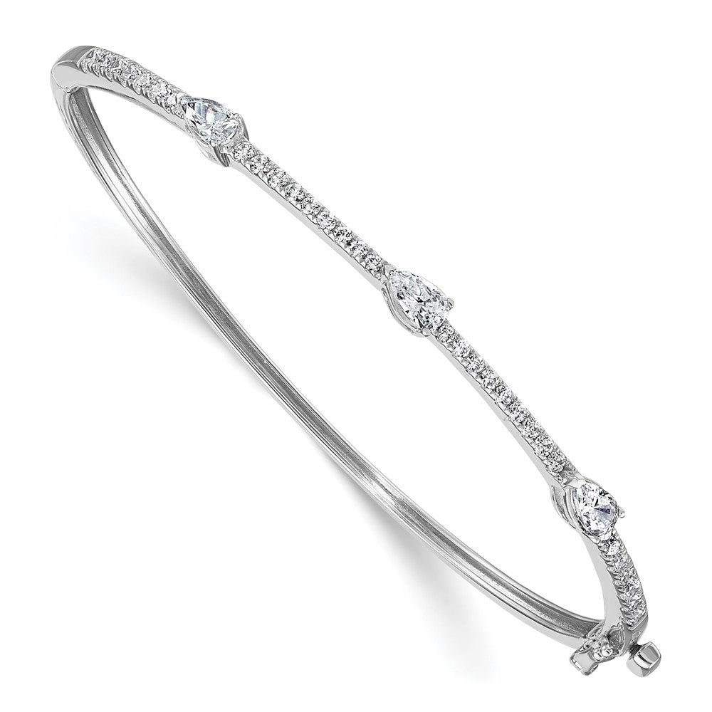 True Origin 14k White Gold 1 3/8 carat Lab Grown Diamond VS D E F Round and Pear 6.75 inch Bangle