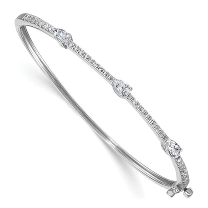 True Origin 14k White Gold 1 3/8 carat Lab Grown Diamond VS D E F Round and Pear 6.75 inch Bangle