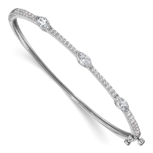 True Origin 14k White Gold 1 5/8 carat Lab Grown Diamond VS D E F Round and Marquise 6.75 inch Bangle