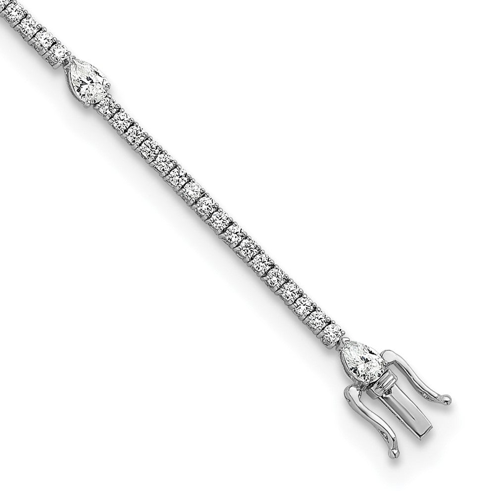 True Origin 14k White Gold 4 1/2 carat Lab Grown Diamond VS D E F Round and Pear 7 inch Bracelet