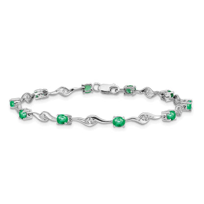 14k White Gold White Sapphire and Emerald Gemstone Bracelet