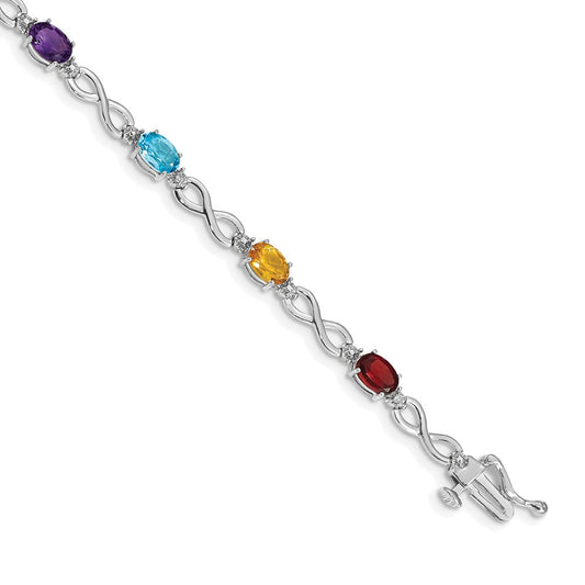 10k White Gold Rainbow Gemstone and Diamond Infinity Bracelet