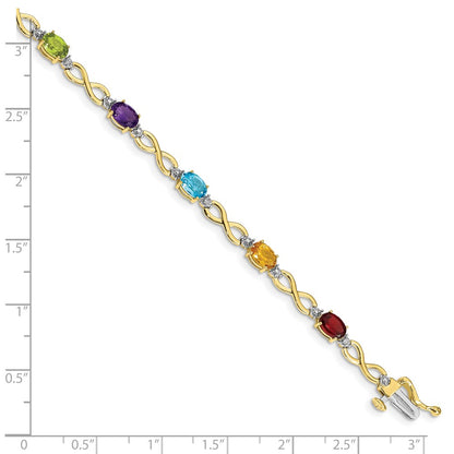 10k Rainbow Gemstone and Diamond Infinity Bracelet