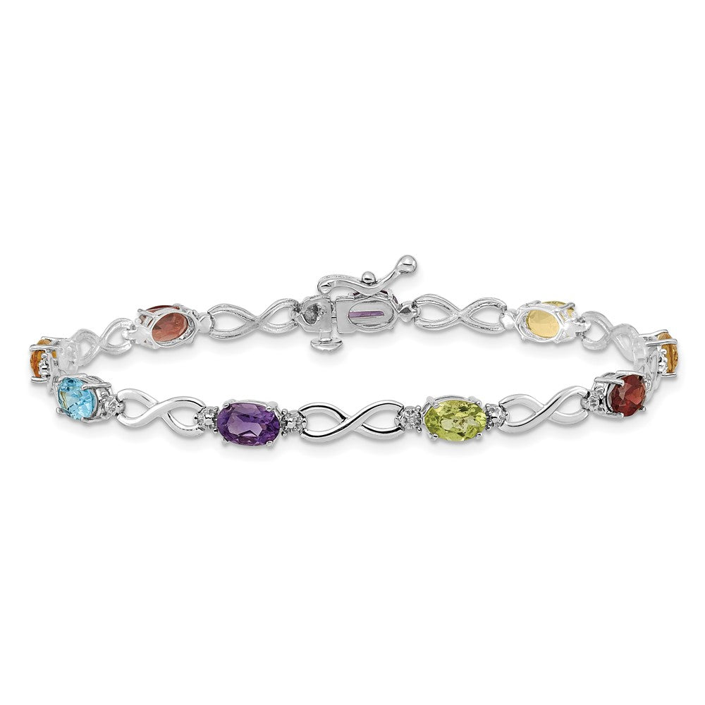 14k White Gold Rainbow Gemstone and Diamond Infinity Bracelet