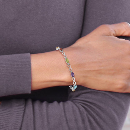 14k White Gold Rainbow Gemstone and Diamond Infinity Bracelet